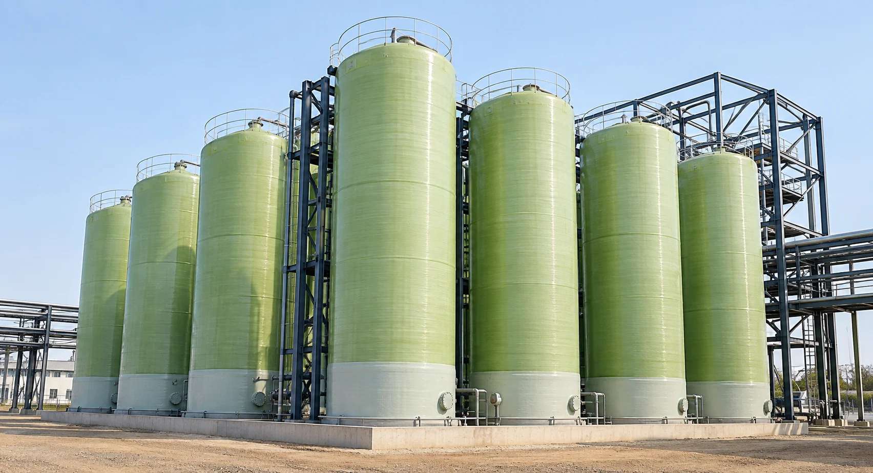 Vertical fiberglass storage tanks for industrial applications in UAE